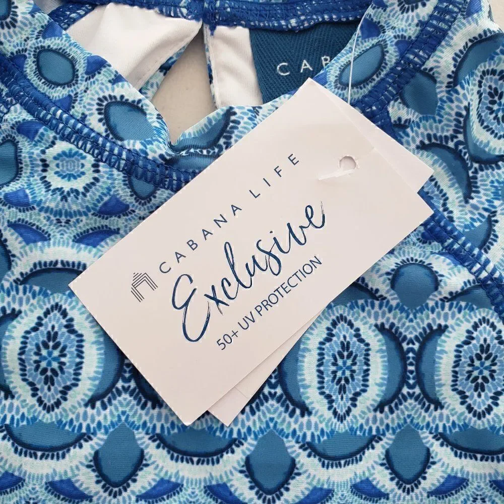 Cabana Life Little Girls Road Map Swim Unisuit 4 / 4T Exclusive Blue Long Sleeve